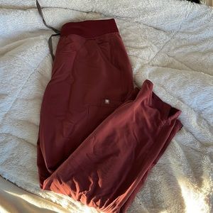 FIGS High Waisted Yola Skinny Scubs in Dark Cherry